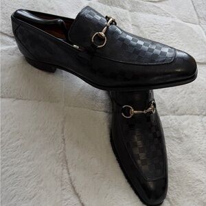$449 Mezlan Verona Horse Bit Black Checkered Leather Slip-On Loafers 10M